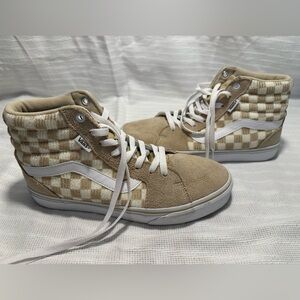 Vans Tan and White Checkered High-Tops